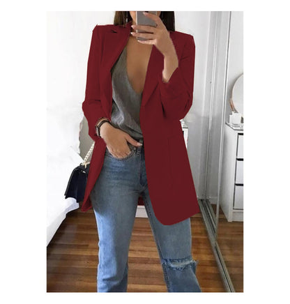 European and American fashion collar slim fit cardigan temperament suit jacket for women