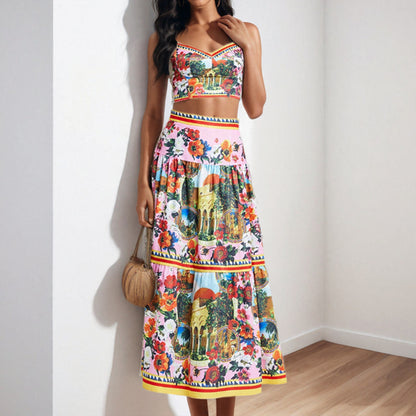 Splicing strapless camisole skirt fashion set two-piece set