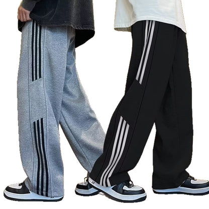 Boy's Straight Leg Pants Striped Casual Loose Fit Trousers for Kids