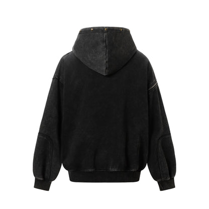 Water washed split rivet hoodie