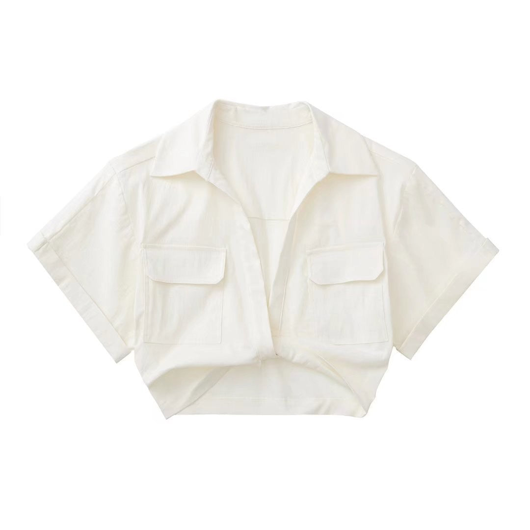 Summer New Stretch Linen Blend Multicolor Cropped Shirt Women