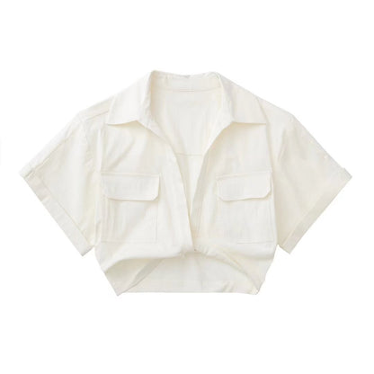 Summer New Stretch Linen Blend Multicolor Cropped Shirt Women