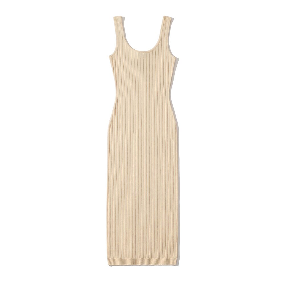 Zomerse casual geribde mouwloze midi-jurk