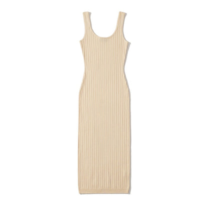 Zomerse casual geribde mouwloze midi-jurk
