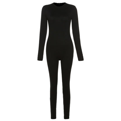 Style Solid Color High-Waisted Skinny Bodycon Jumpsuit Women Streetwear Sporty Fashion