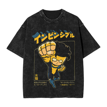 Summer Cartoon Pattern Printed T-Shirt Summer Cotton Washed Vintage Short Sleeve