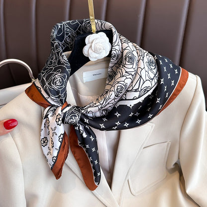 Cashew flower fashion simulation silk small square scarf for women's autumn and winter warmth