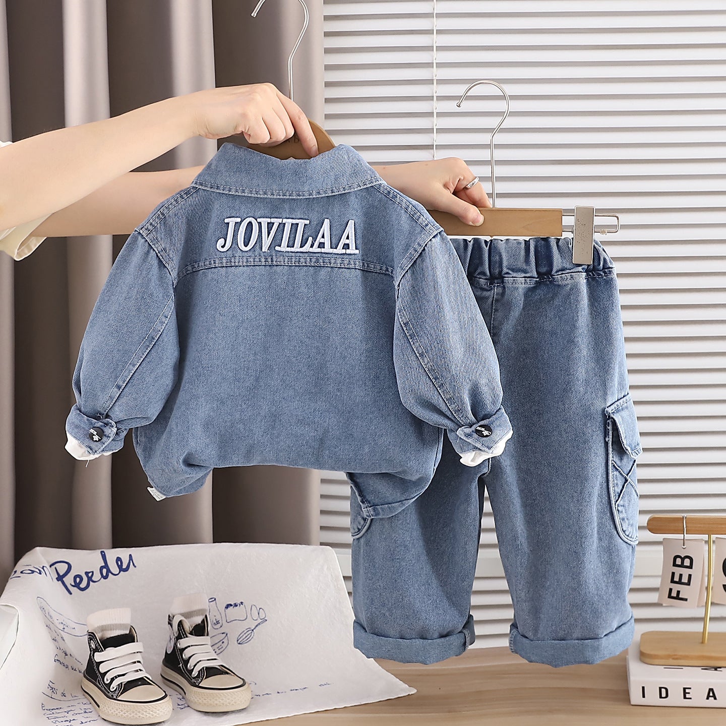 Casual clothing denim long sleeved three piece set
