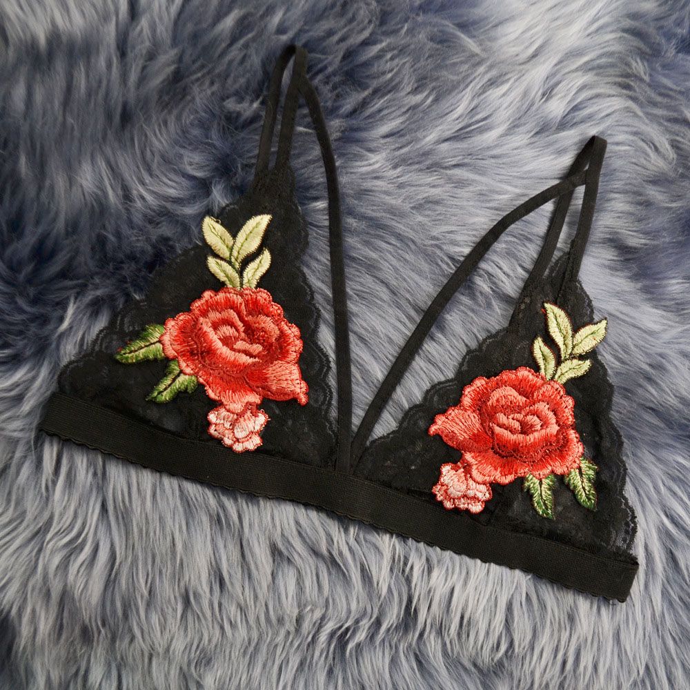 Women Sexy Embroidered Flowers Lingerie Dress Deep V-neck Bikini Women's Bralette Bra Tops Summer unpadded bra