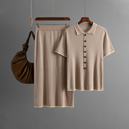 Skirt Set with Polo Collar Two-Piece Suit