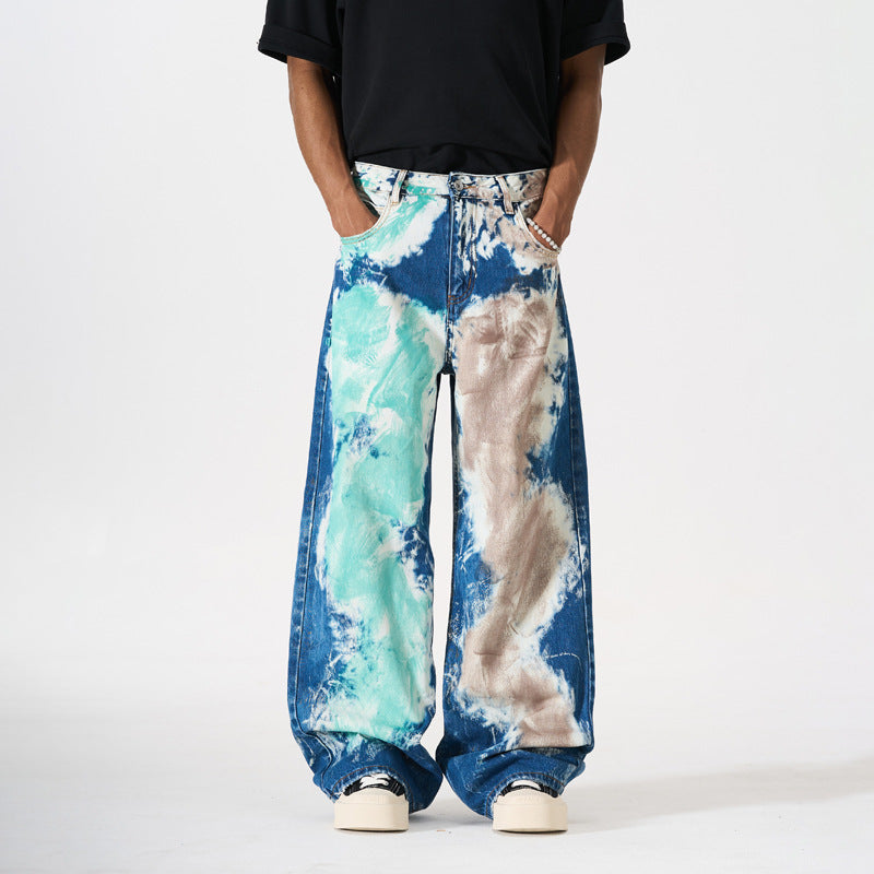 Unisex Loose Wide-leg High Street Trendy Distressed Long Pants