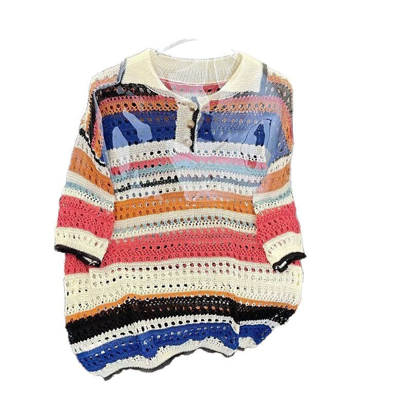 Summer collar loose casual polo shirt top