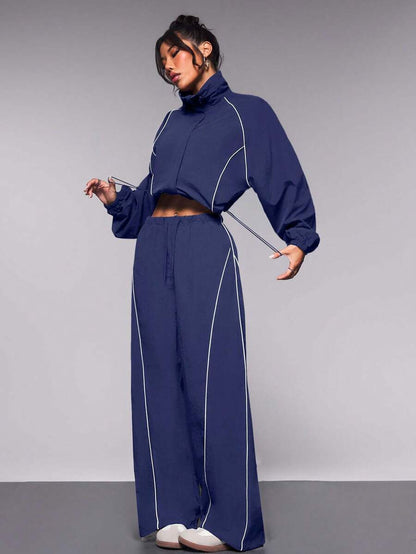 Drawstring sports jacket long pants set two-piece set