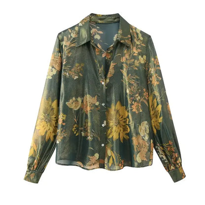 Fashion Print Top Midi Skirt Women 2 Piece Sets Turn Down Collar Long Sleeve Slim Crop Top Female Suits