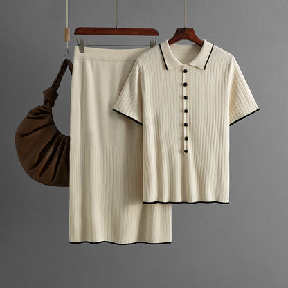 Skirt Set with Polo Collar Two-Piece Suit