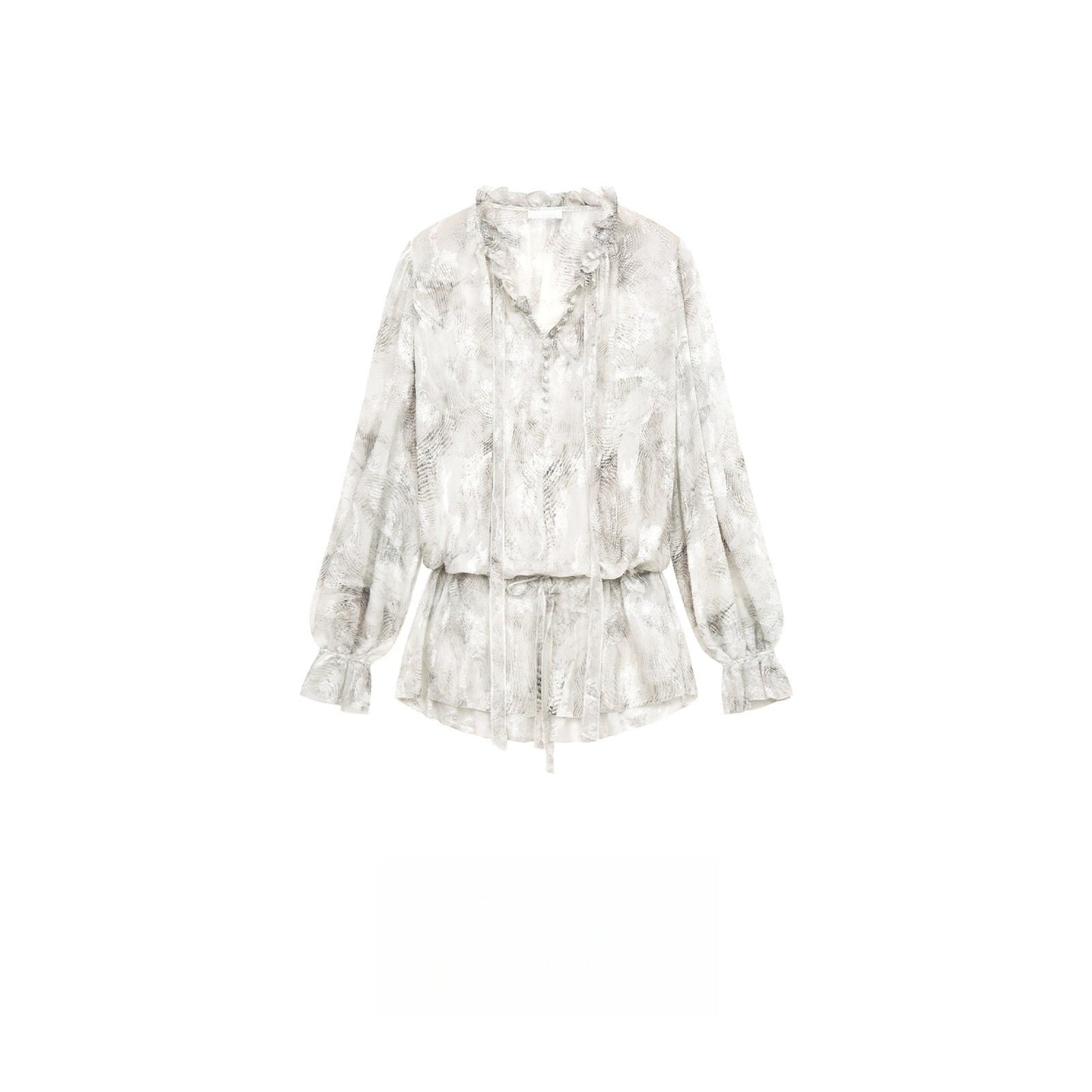 Modieuze lente/zomer blouse met bloemenprint ruches  V-hals en strikceintuur