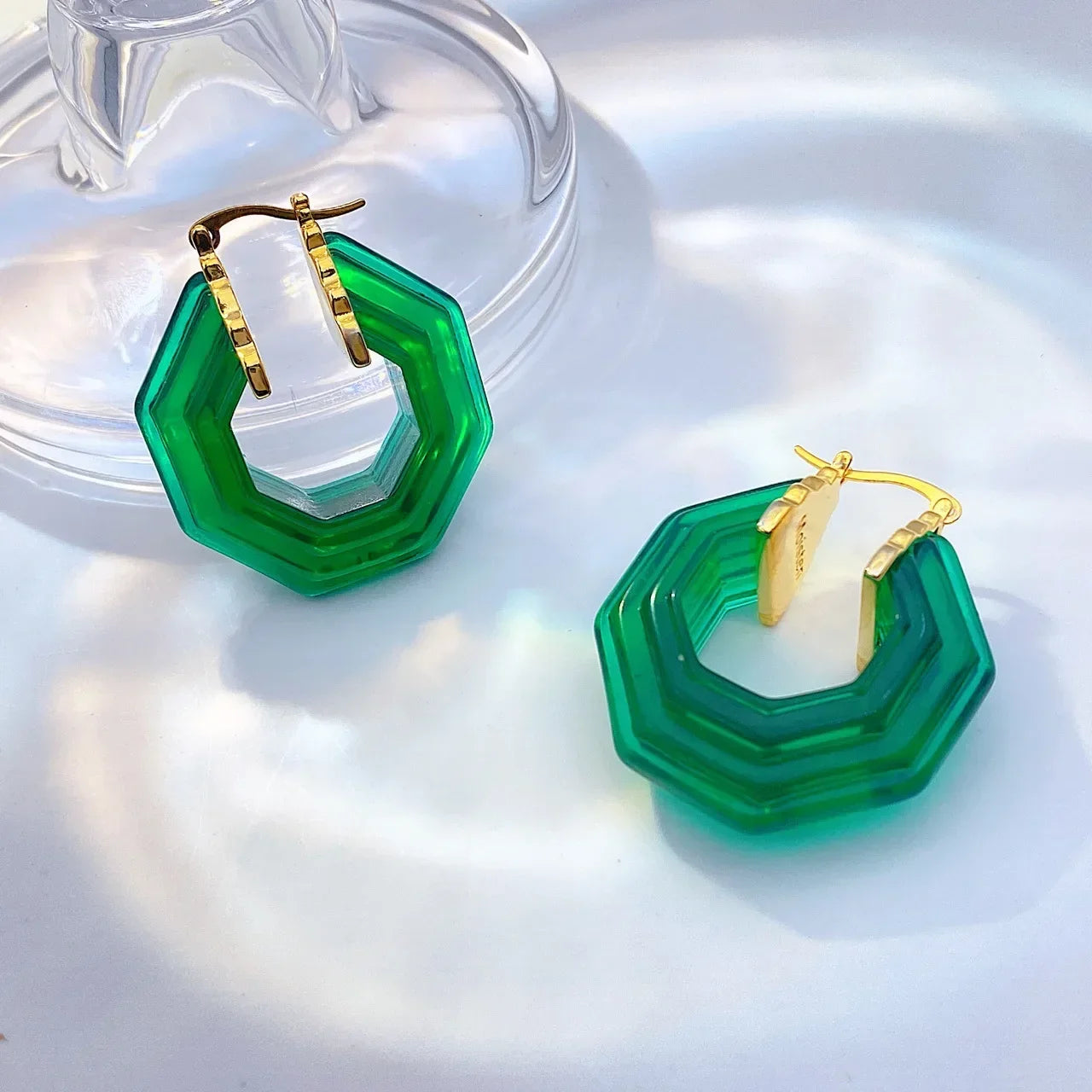 Hot European Runway Famous Designer Brand Geometric Acrylic Transparent Green Earrings Women Jewelry Bijoux Trend Goth Boho