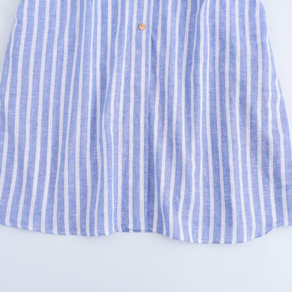 European and American Summer New Fashionable Linen Blended Striped Midi Belt Dress