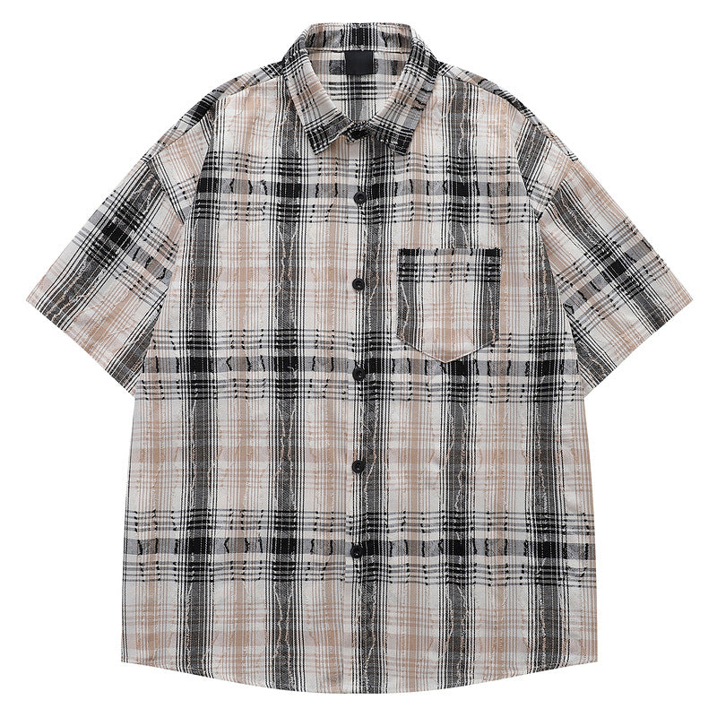 Plaid Couple Shirt Unisex Summer Short Sleeve Loose Casual Outerwear