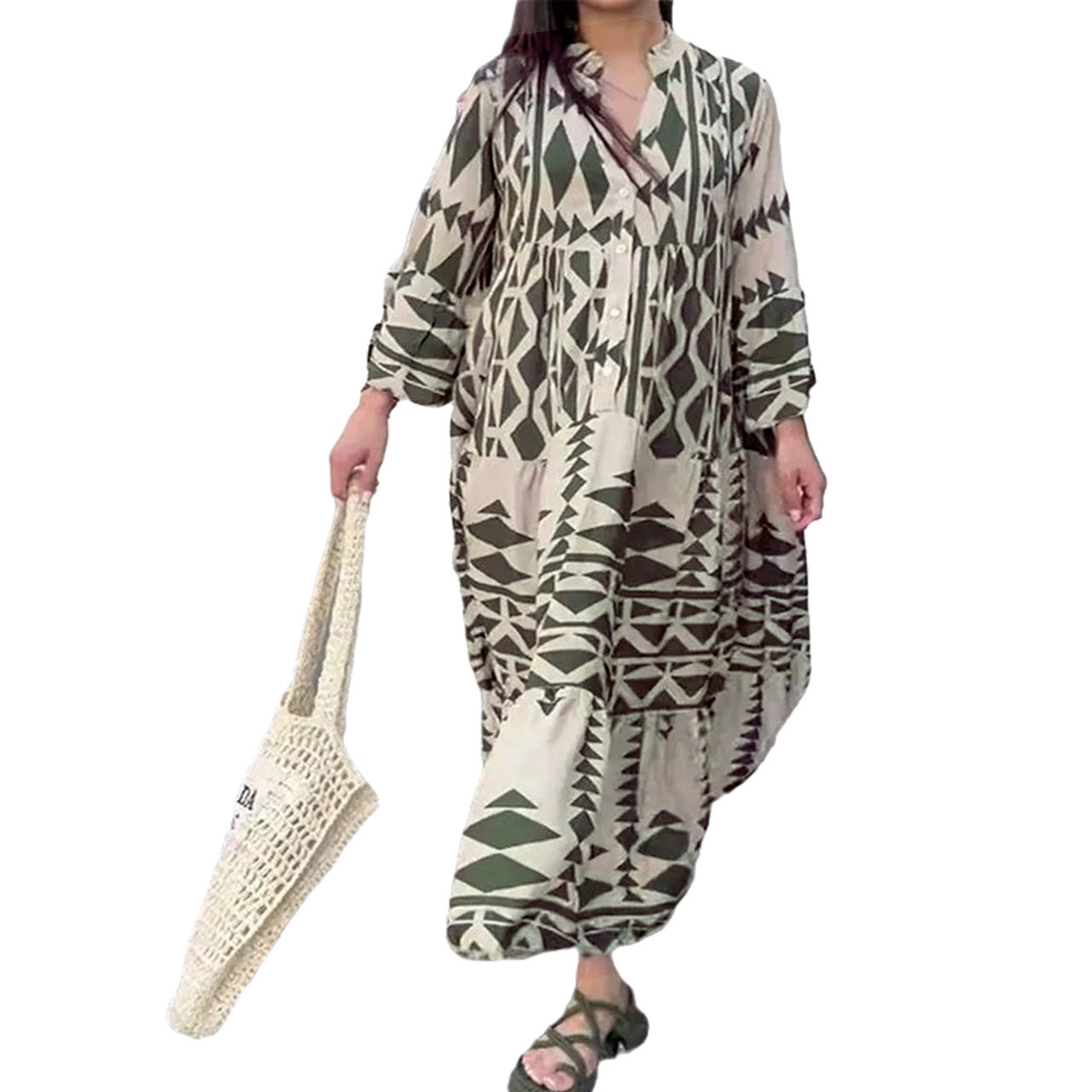 New temperament printed shirt dress Bohemian dress