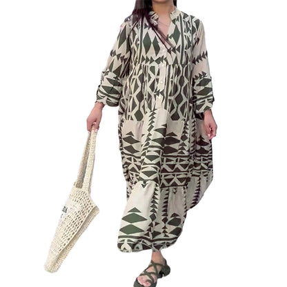 New temperament printed shirt dress Bohemian dress