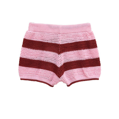 POLO collar knitted short top+shorts set