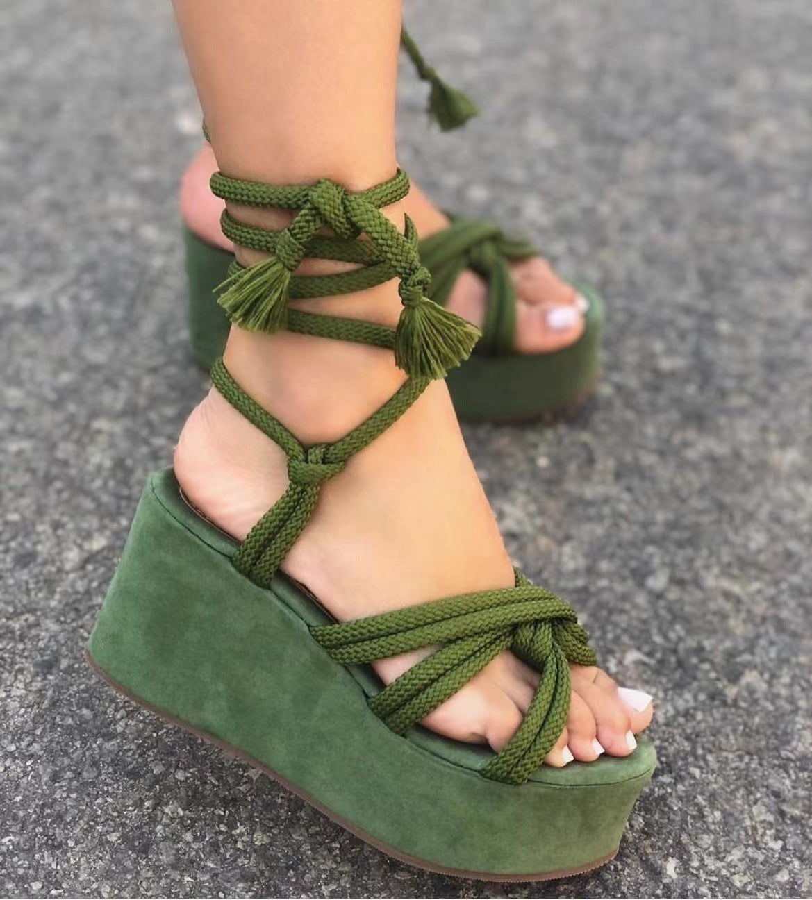 Summer New Plus Size Women's Shoes Wedge Heel Strap Fashion Thick Sole Strap Sandals