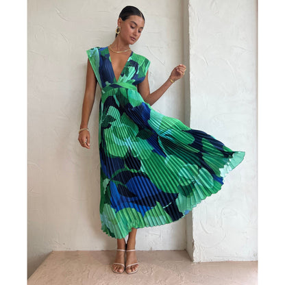 Pleated Sleeveless Casual Dress for Spring and Summer Loose Vacation Women's Dress