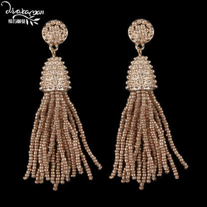 Dvacaman Brand  Layers Colorful Beads Tassel Fringes Earrings Women Boho Ethnic Long Drop Dangle Earrings Party Jewelry