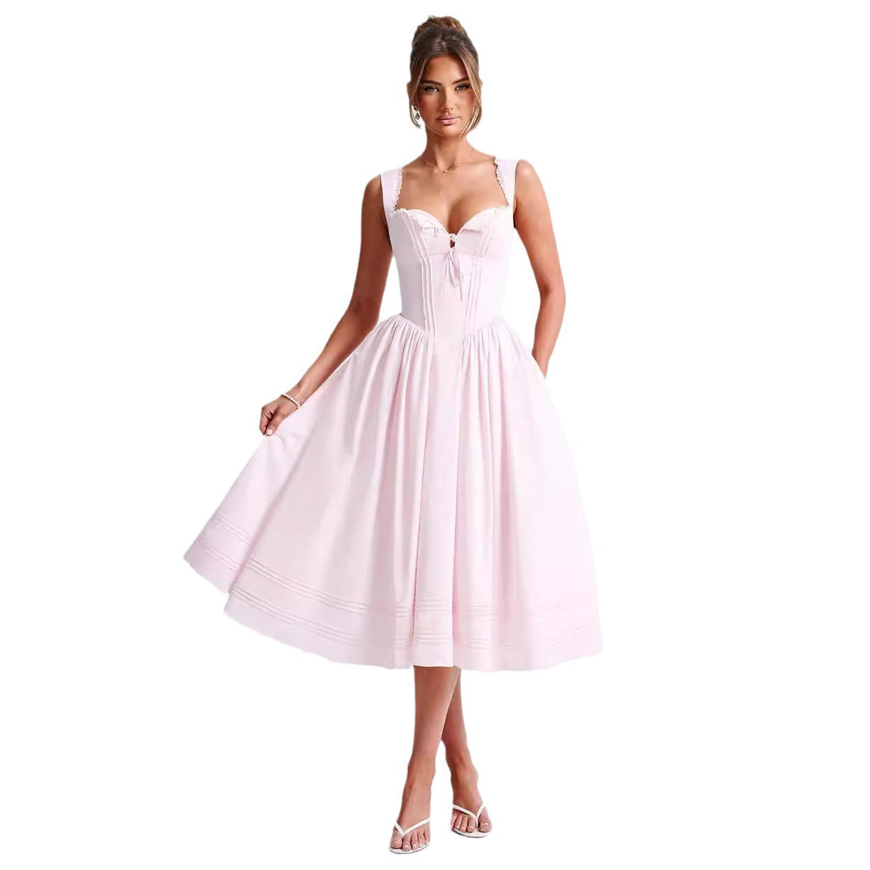 Elegant Fashion High-Waist Backless Strapless Solid Color Dress for Women