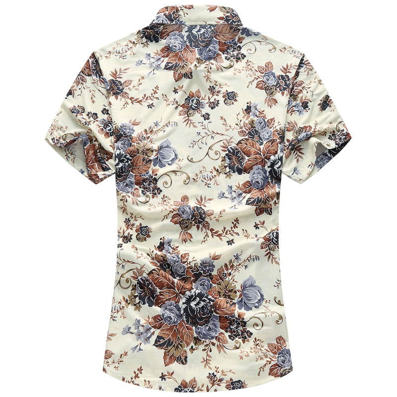 High quality silk cotton men's shirt summer fashion printed casual shirt short sleeve slim business men's shirt  size M-7XL
