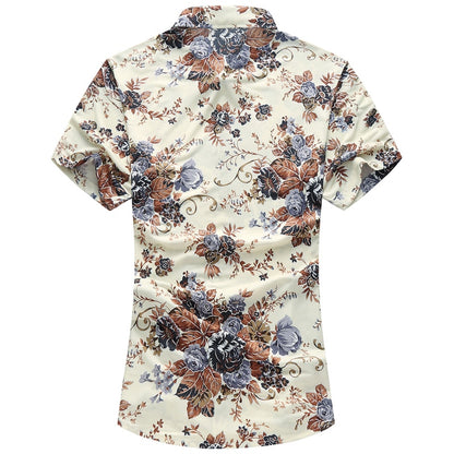 High quality silk cotton men's shirt summer fashion printed casual shirt short sleeve slim business men's shirt  size M-7XL
