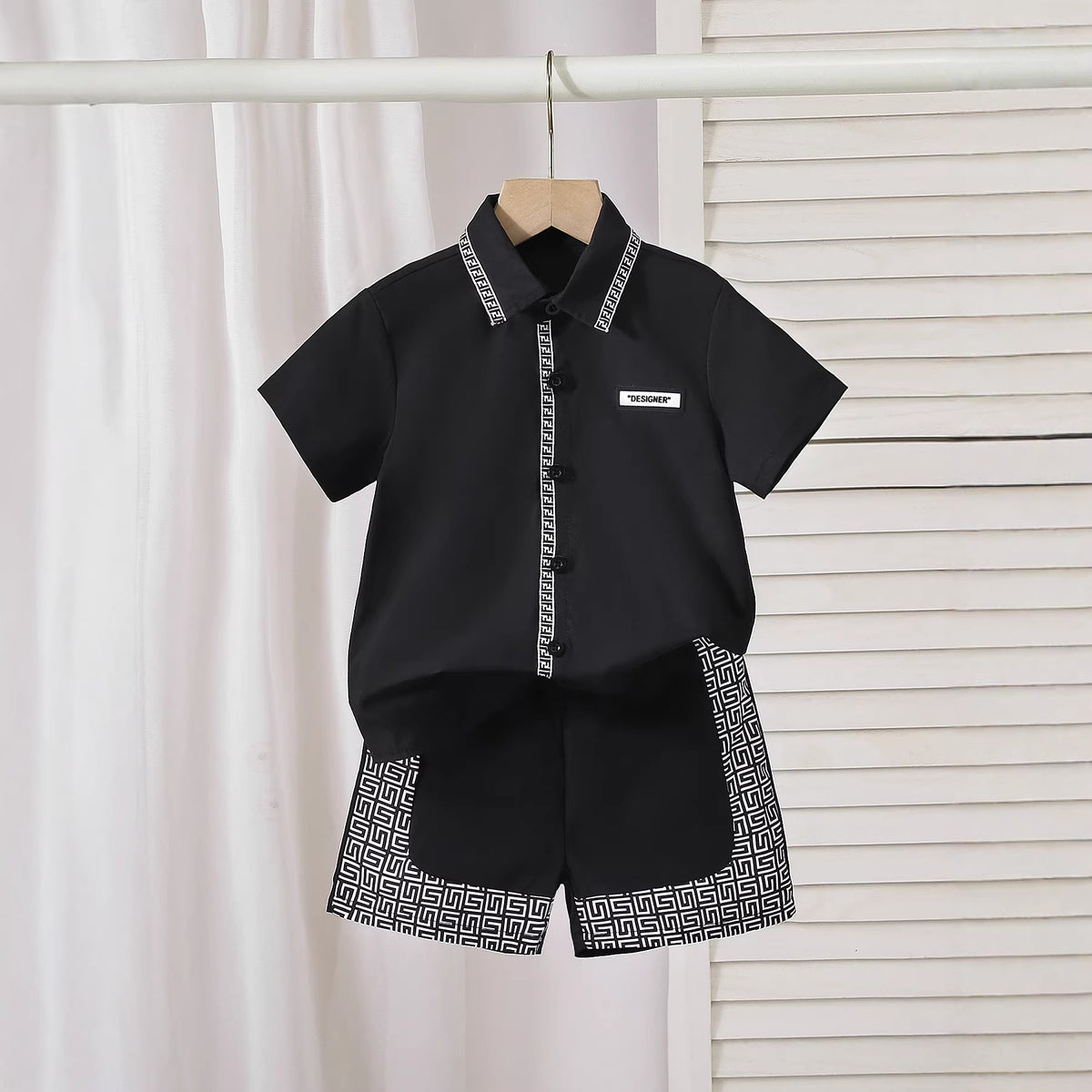 short-sleeve shirt set for boys, collar shirt and shorts two-piece set