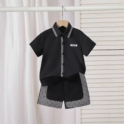 short-sleeve shirt set for boys, collar shirt and shorts two-piece set