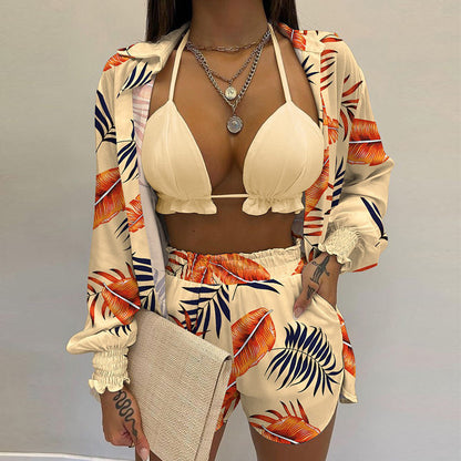 Sexy Three-Piece Set Fashion Short Pants Suit for Women Autumn Beach Style