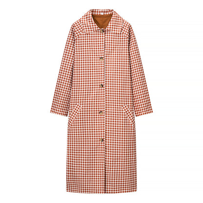 Klassieke retro trenchcoat met ruitpatroon voor dames