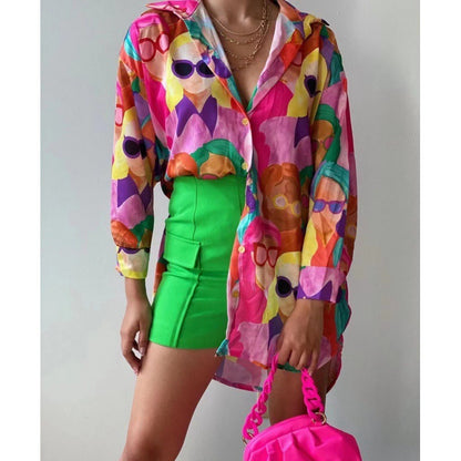 Zomeroverhemd met abstracte print voor dames Europees en Amerikaans design