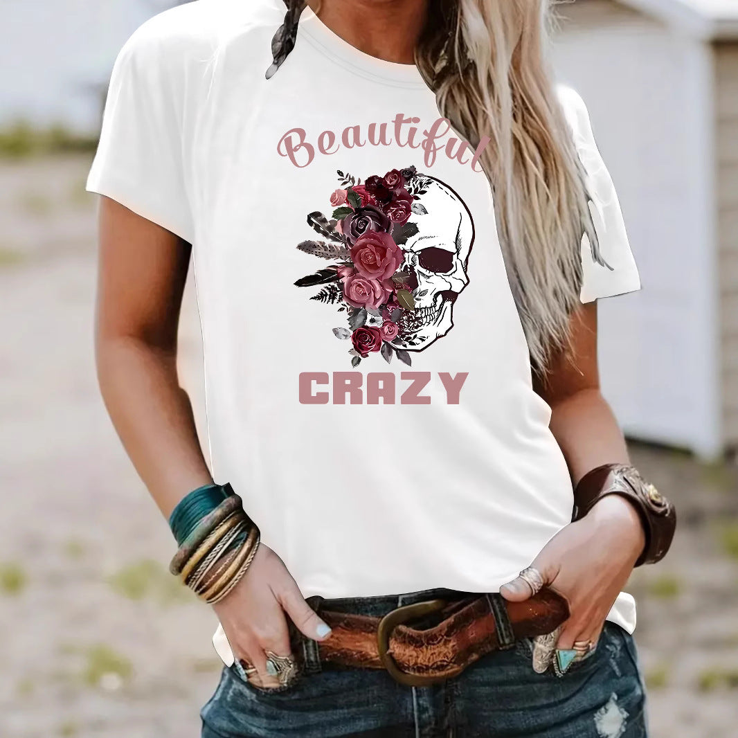 Skull flower printed top for women