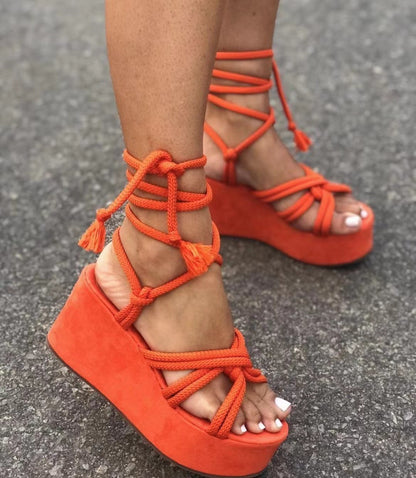 Summer New Plus Size Women's Shoes Wedge Heel Strap Fashion Thick Sole Strap Sandals