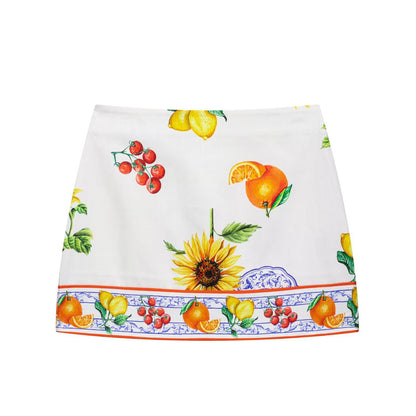 Short printed shirt+printed skirt set for women