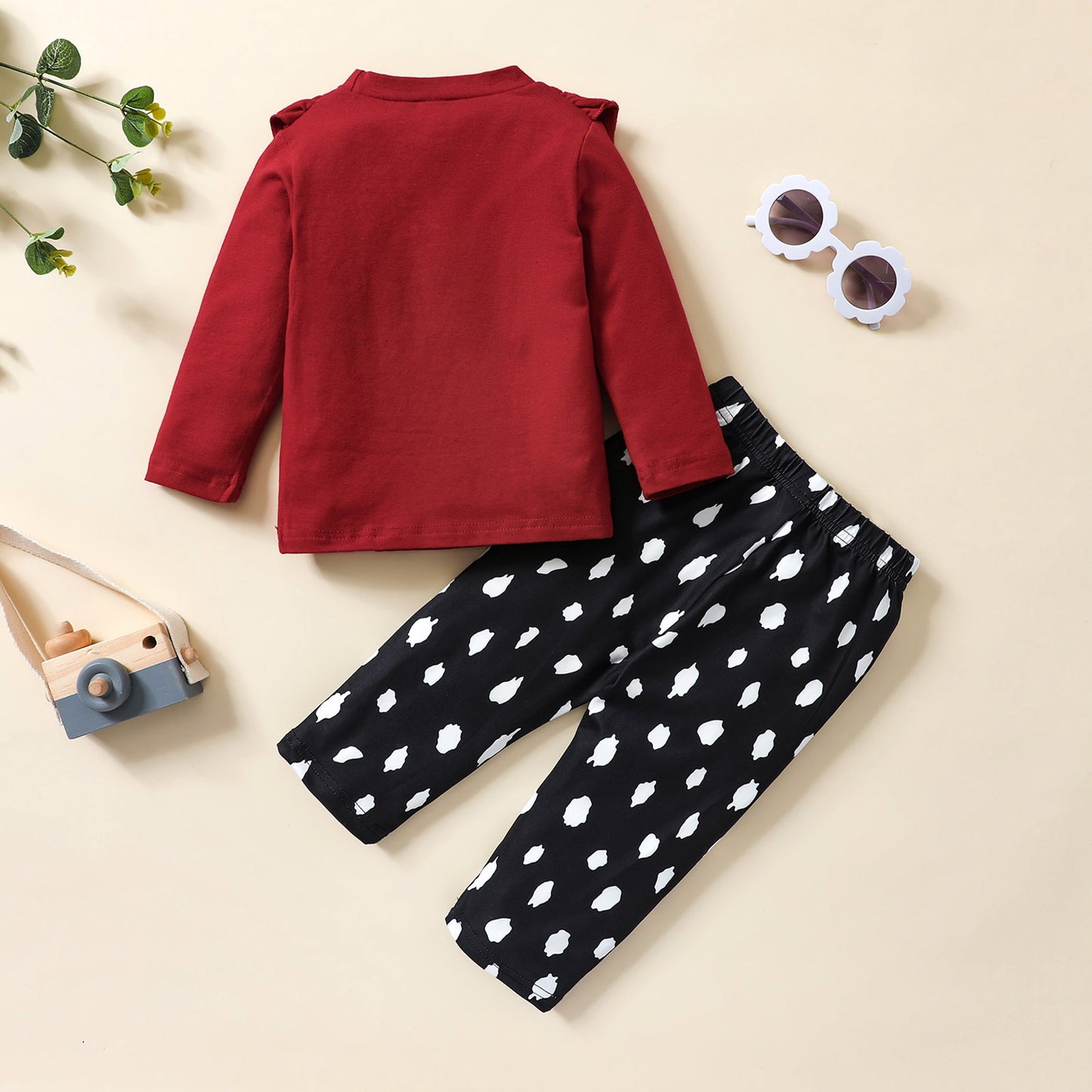Peuter en Baby Meisje Kledingset Lange Mouwen Ruches Top En Broek Met Print