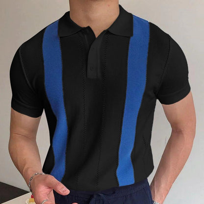 Zomerse gebreide  poloshirt met korte mouwen en strepen slim fit model