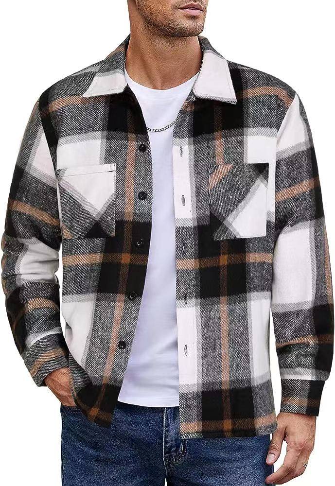High-end Warm Plaid Men's Thickened Shirt Jacket for Autumn and Winter