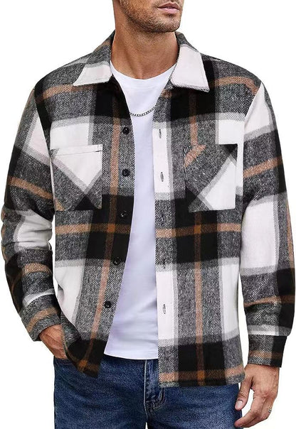 High-end Warm Plaid Men's Thickened Shirt Jacket for Autumn and Winter