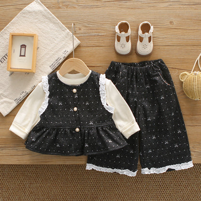 Spring and Autumn Baby Girl's 3-piece Vest Set