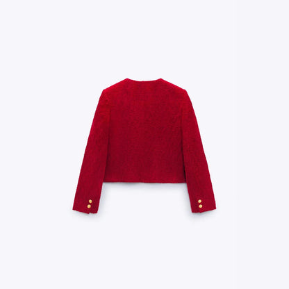 Women's Textured Double-Breasted Jacket + Textured Shorts Set