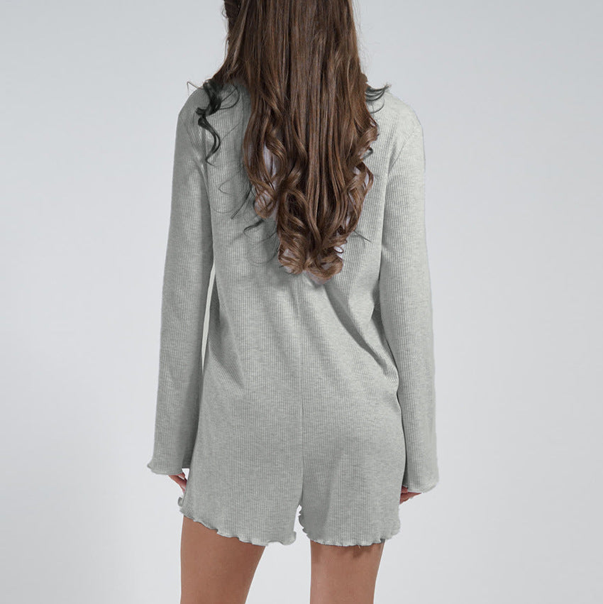 Sports Style Long Sleeve Top and Shorts Set for Women, Design Sense Casual Leisure Anti-Striped Jumpsuit