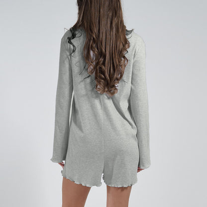 Sports Style Long Sleeve Top and Shorts Set for Women, Design Sense Casual Leisure Anti-Striped Jumpsuit