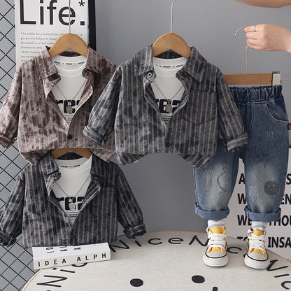 Children's clothing shirt long sleeved three piece set