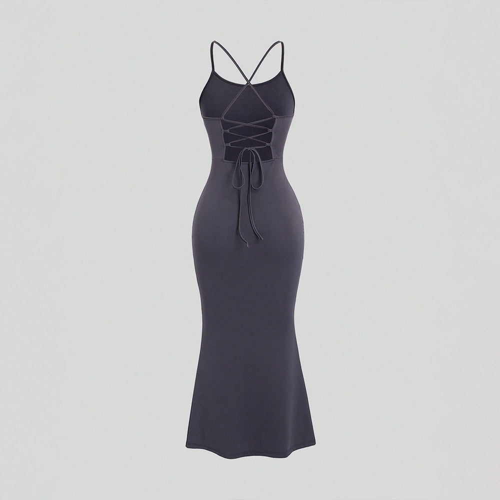 European and American style sexy hot girl cross-backless dress summer slim suspender skirt
